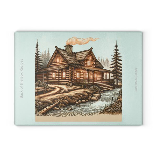 Rustic Log Cabin, Line-Art, Glass Cutting Board - Image 4