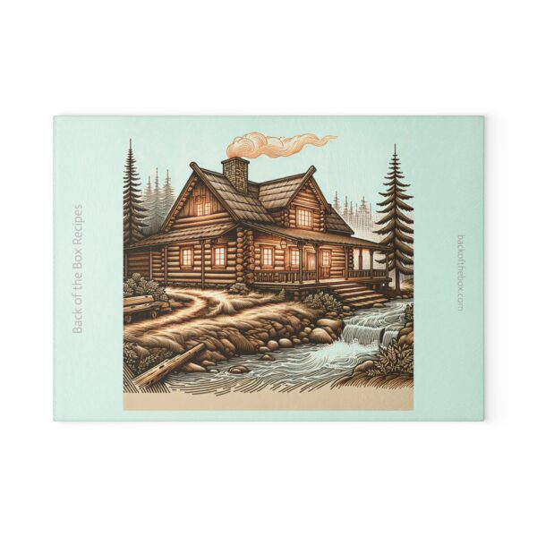 Rustic Log Cabin, Line-Art, Glass Cutting Board - Image 2