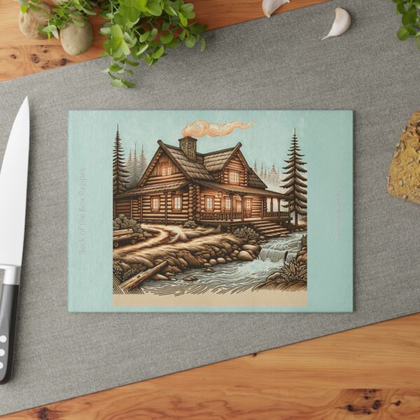 Rustic Log Cabin, Line-Art, Glass Cutting Board