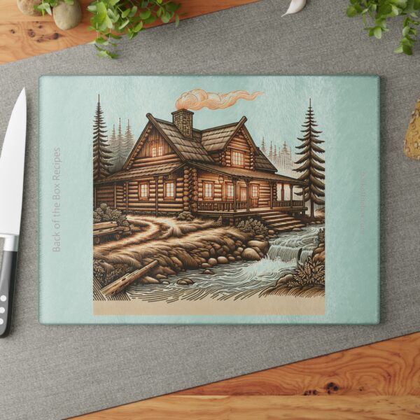 Rustic Log Cabin, Line-Art, Glass Cutting Board - Image 7