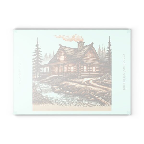 Rustic Log Cabin, Line-Art, Glass Cutting Board - Image 5