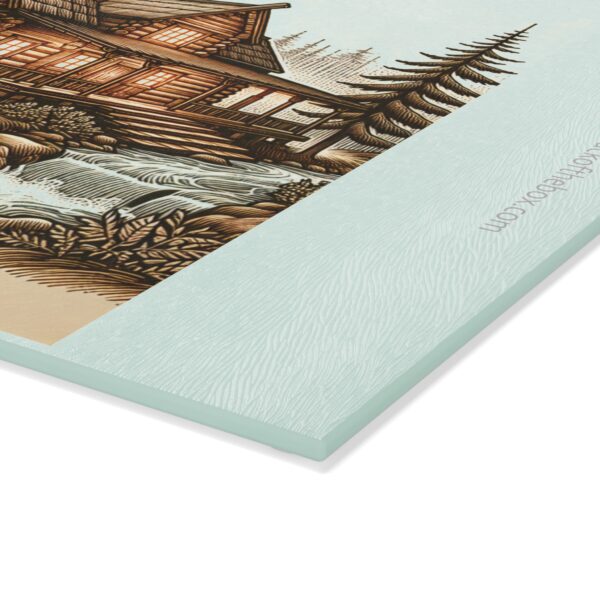 Rustic Log Cabin, Line-Art, Glass Cutting Board - Image 3